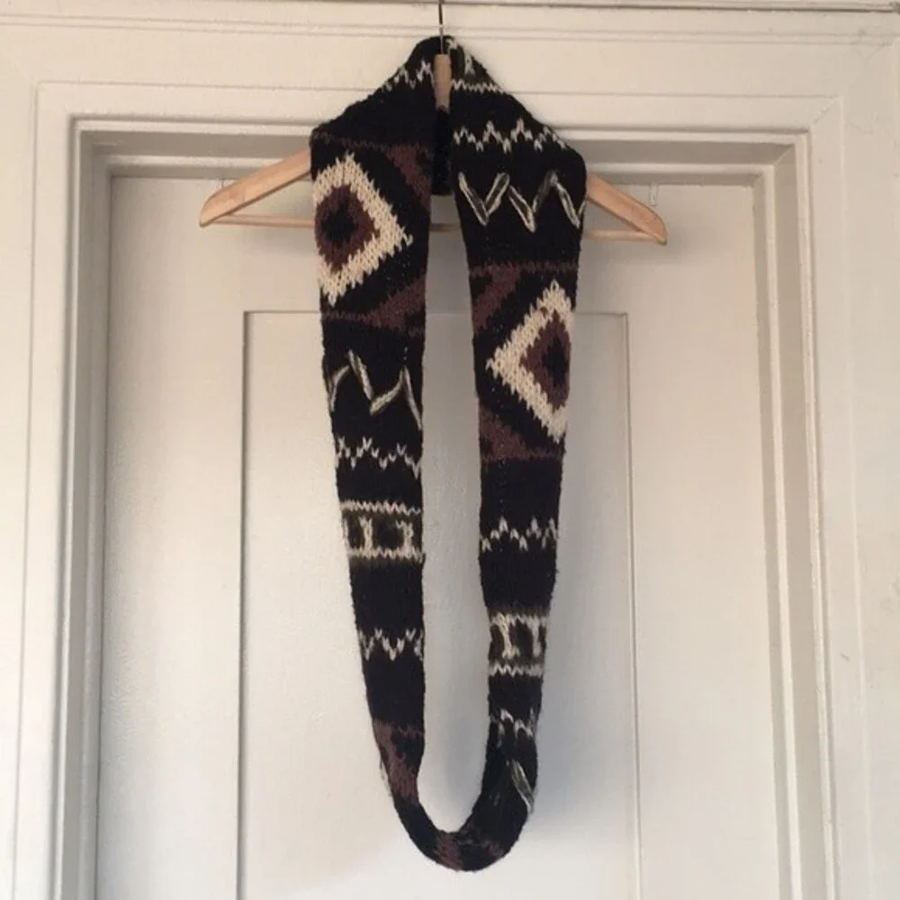 black, brown, white abstract print womens Infinity circle scarf boho